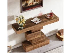 Tribesigns Console de mesa, mesa de apoio de 108 cm feita de madeira estreita atrás do sofá com base geométrica, mesa de entrada industrial, marrom rústico^ Consola