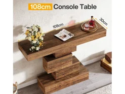 Tribesigns Console de mesa, mesa de apoio de 108 cm feita de madeira estreita atrás do sofá com base geométrica, mesa de entrada industrial, marrom rústico^ Consola
