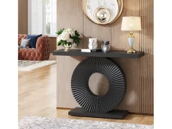 Consola*Tribesigns Console de mesa moderna com base geométrica, mesa de entrada em madeira de 100 cm Preto