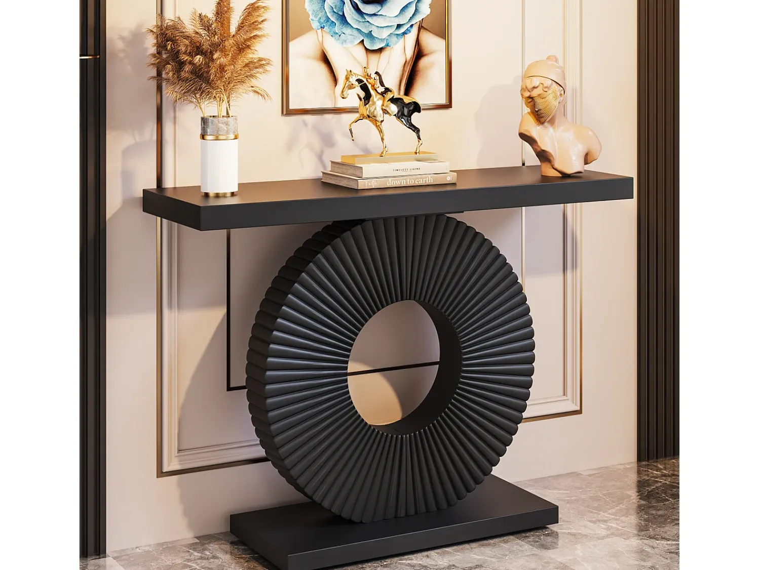Consola*Tribesigns Console de mesa moderna com base geométrica, mesa de entrada em madeira de 100 cm Preto