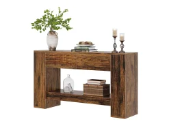 Consola*Tribesigns Console de Mesa Rústica Marrom com 2 Gavetas, Console de Mesa Estreita de 2 Níveis de 140cm Castanho