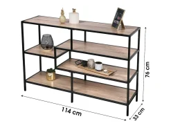 Meublorama Console d'entrée style industriel collection HOLBORN. Coloris chêne et noir. 5 étagères^ Consola