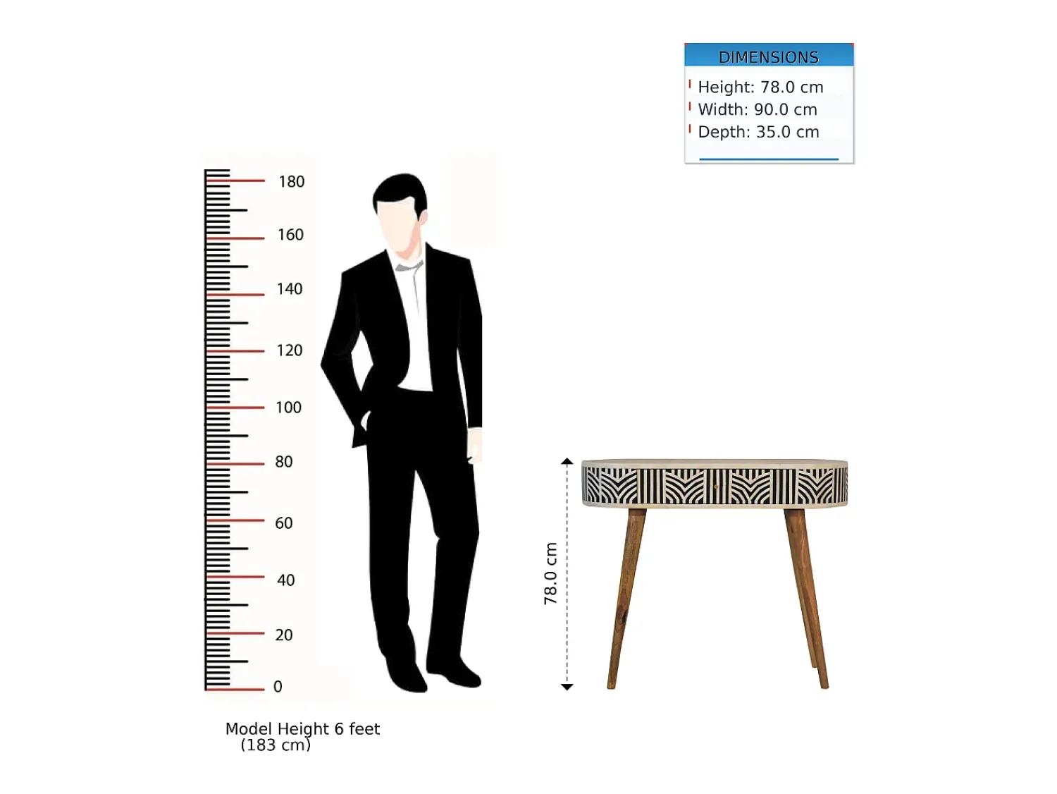 Consola* Console Edessa Artisan Furniture com incrustação em osso, 1 gaveta, castanho claro Bege