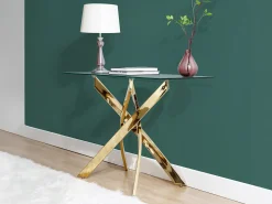 Consola|Vente-unique Console em vidro temperado e metal dourado - Transparente - COSIMA Transparente / Dourado