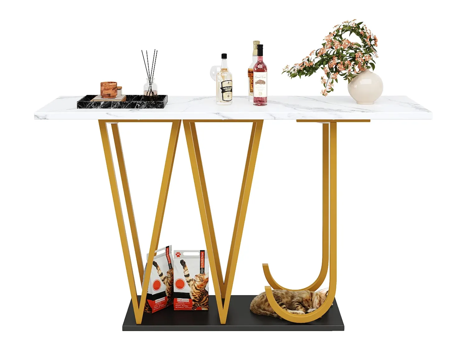 ModernLuxe Console estilo moderno 120x29,5x80 cm - para sala de estar ou corredor - estrutura e pés de metal -^ Consola