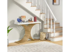 Sale Tribesigns Console estreita para mesa, mesa auxiliar com estrutura em metal dourado, 100 x 30 x 80 cm, pequena mesa de exposição Branco