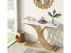 Sale Tribesigns Console estreita para mesa, mesa auxiliar com estrutura em metal dourado, 100 x 30 x 80 cm, pequena mesa de exposição Branco