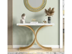 Sale Tribesigns Console estreita para mesa, mesa auxiliar com estrutura em metal dourado, 100 x 30 x 80 cm, pequena mesa de exposição Branco