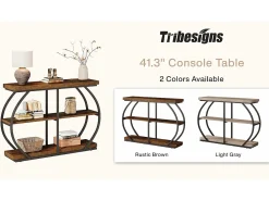 Outlet Tribesigns Console industrial de mesa com três níveis, com estrutura de metal arqueada e prateleiras de armazenamento Castanho