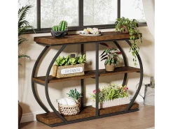 Outlet Tribesigns Console industrial de mesa com três níveis, com estrutura de metal arqueada e prateleiras de armazenamento Castanho