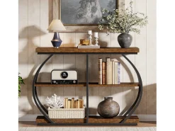 Outlet Tribesigns Console industrial de mesa com três níveis, com estrutura de metal arqueada e prateleiras de armazenamento Castanho