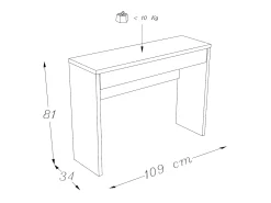 Meublorama Console LOVY – Bois avec Pieds en Métal Noir Castanho