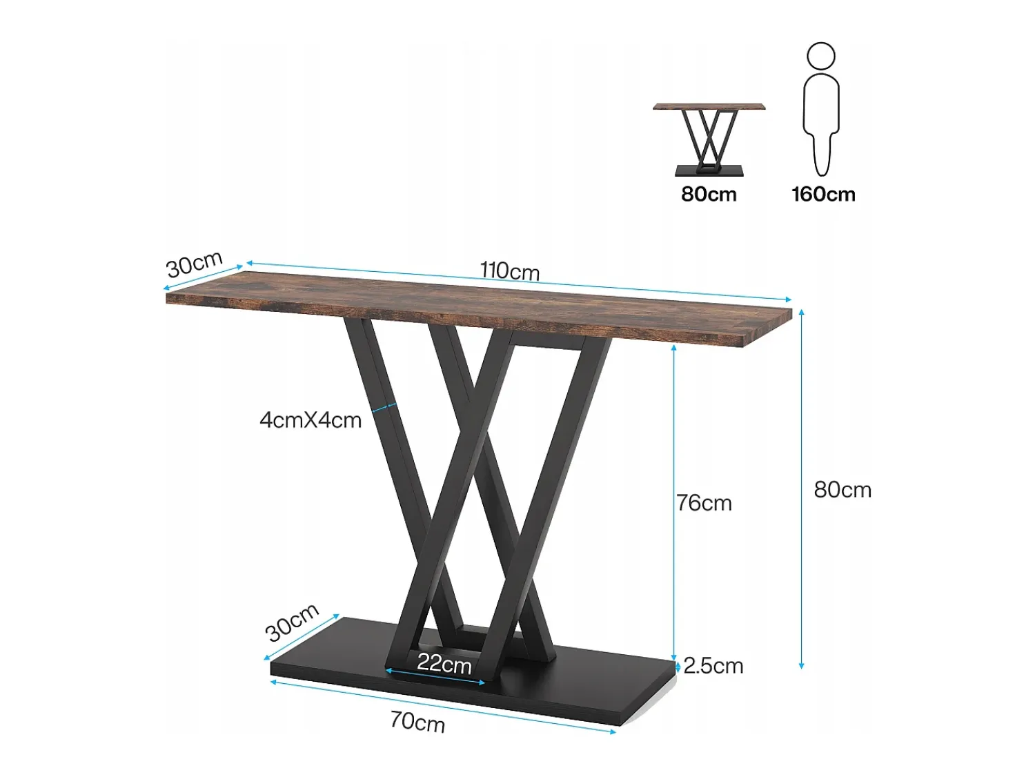 Tribesigns Console Móvel, Console de Entrada de Corredor Industrial, Mesas de Entrada de 110 cm Mesa de Sofá Estreita para Sala, Rústico^ Consola