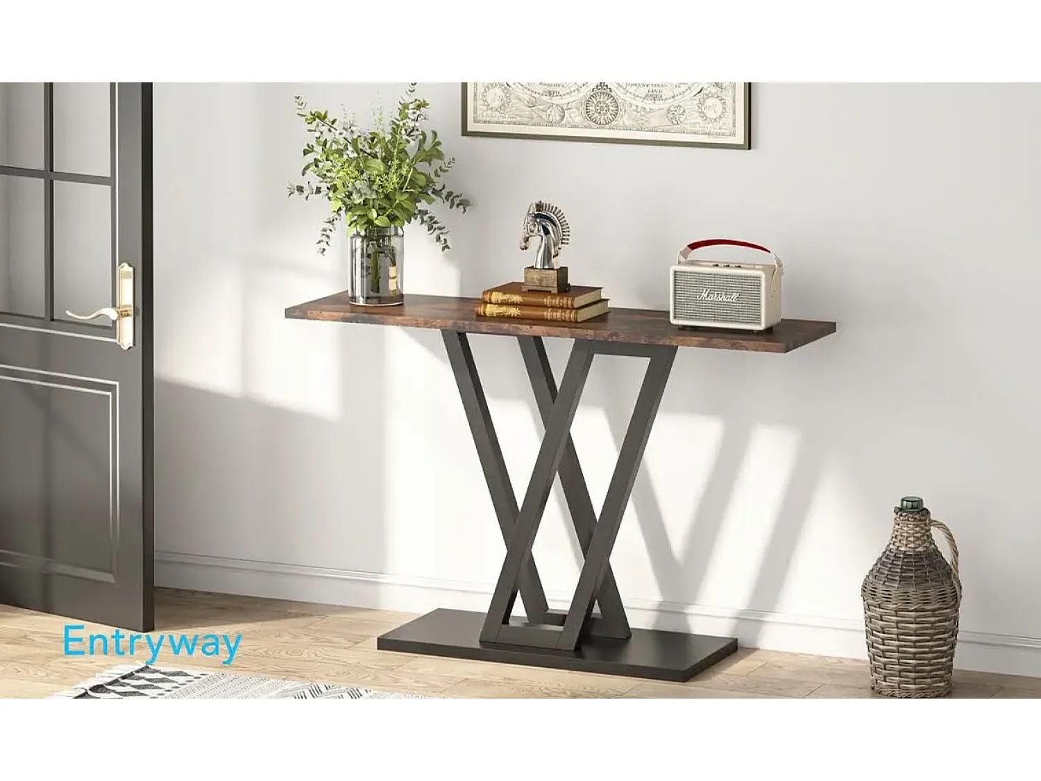 Tribesigns Console Móvel, Console de Entrada de Corredor Industrial, Mesas de Entrada de 110 cm Mesa de Sofá Estreita para Sala, Rústico^ Consola