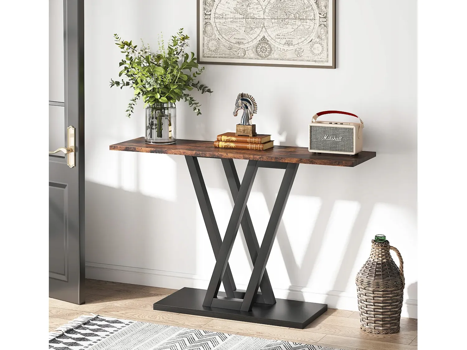 Tribesigns Console Móvel, Console de Entrada de Corredor Industrial, Mesas de Entrada de 110 cm Mesa de Sofá Estreita para Sala, Rústico^ Consola