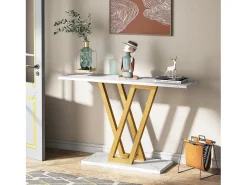 Consola|Tribesigns Console Móvel, Console de Entrada de Corredor Industrial, Mesas de Entrada de 110 cm Mesa de Sofá Estreita para Sala Branco