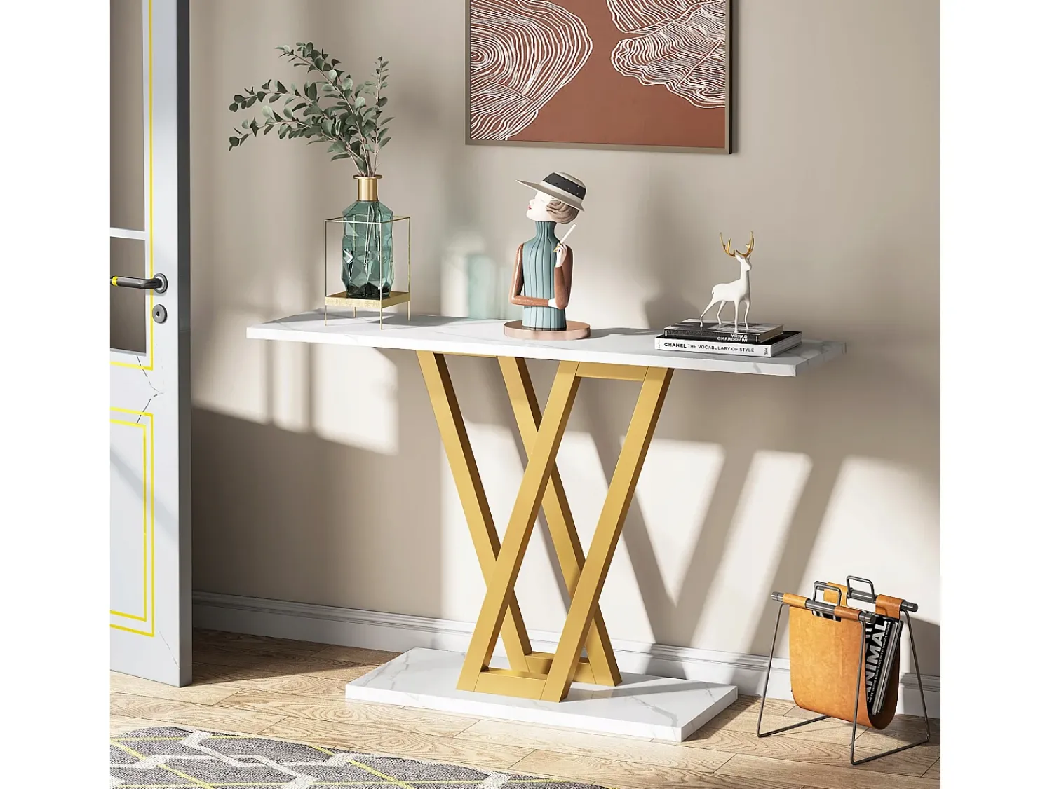 Consola|Tribesigns Console Móvel, Console de Entrada de Corredor Industrial, Mesas de Entrada de 110 cm Mesa de Sofá Estreita para Sala Branco