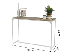 Consola|Meublorama Console style industriel collection PUEBLO. Coloris chêne, structure robuste en métal blanc. Branco