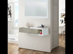 Consola*AZURA HOME DESIGN Console suspensa reversível com 1 gaveta e 1 espelho L95 cm - NOON Fosco Branco