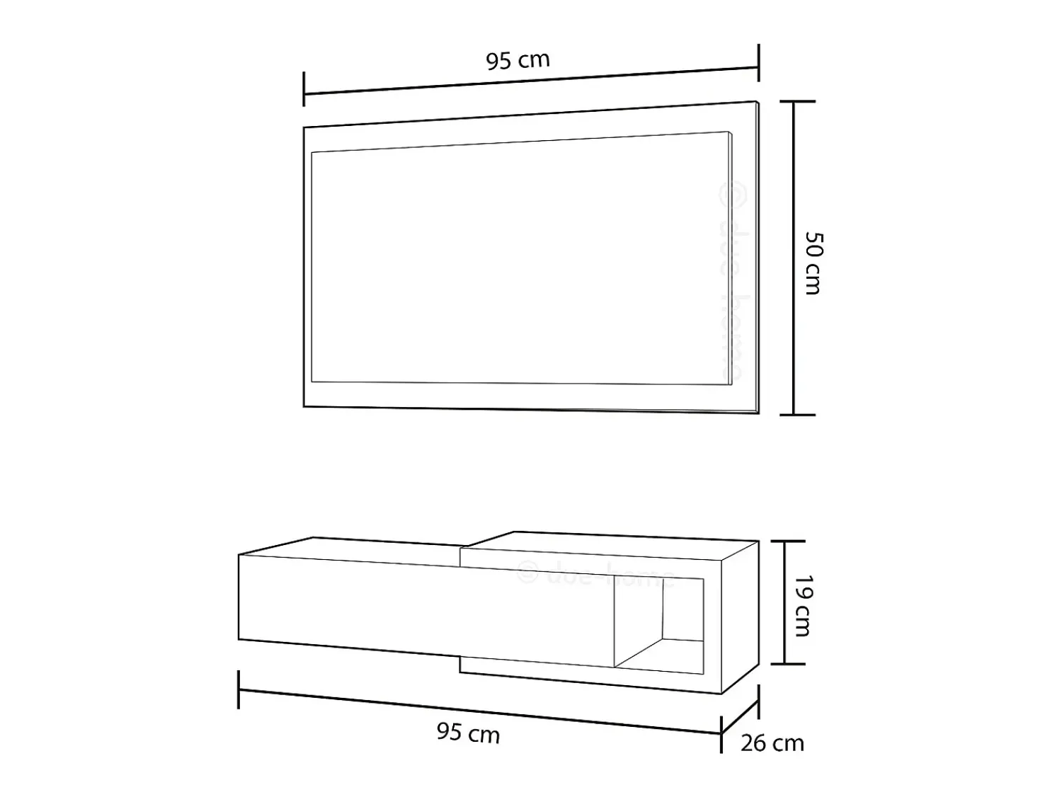 Consola|AZURA HOME DESIGN Console suspensa reversível com 1 gaveta e 1 espelho L95 cm - NOON Branco Fosco e Cinza Cemento Cinzento claro