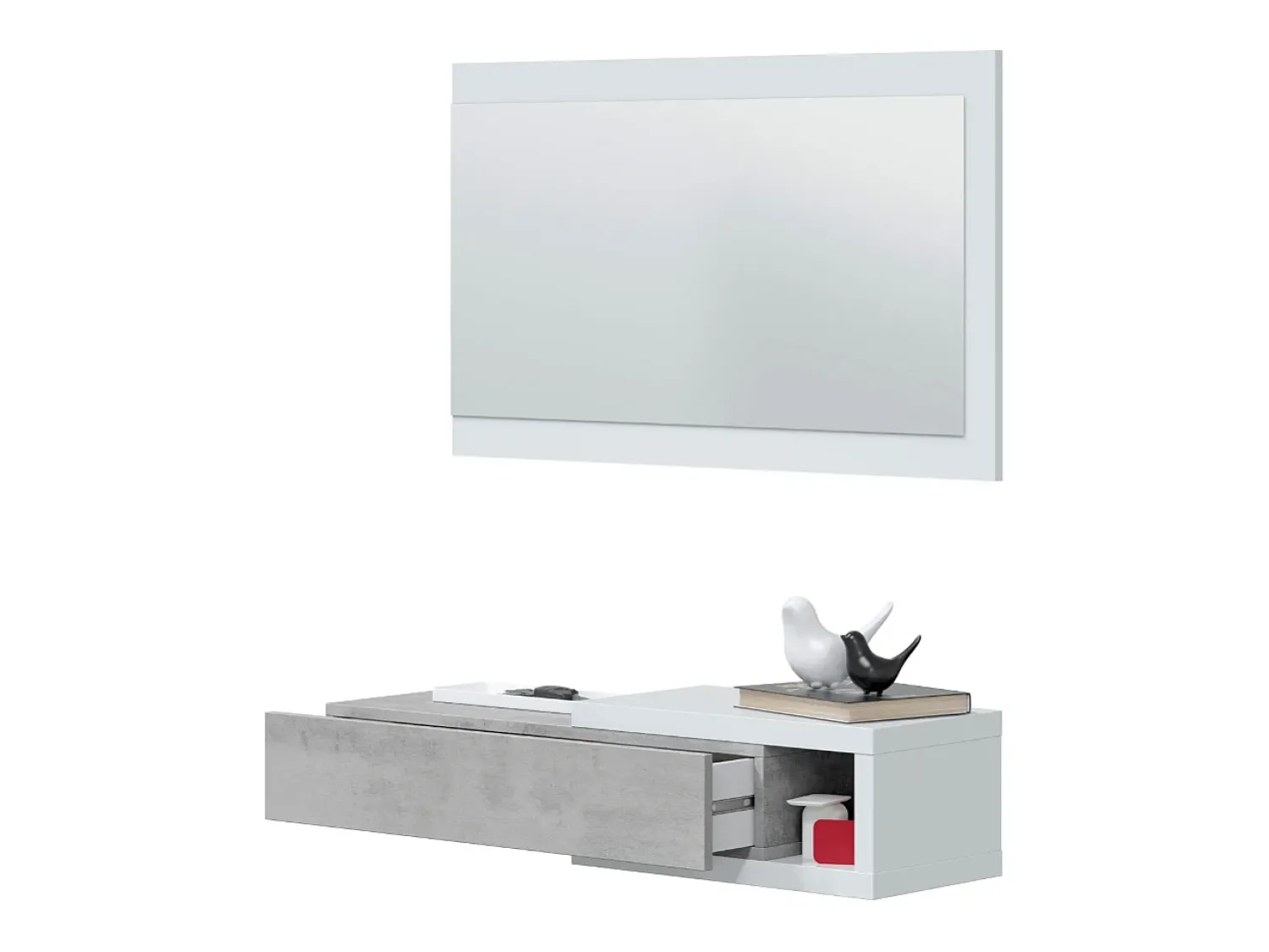 Consola|AZURA HOME DESIGN Console suspensa reversível com 1 gaveta e 1 espelho L95 cm - NOON Branco Fosco e Cinza Cemento Cinzento claro