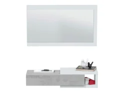 Consola|AZURA HOME DESIGN Console suspensa reversível com 1 gaveta e 1 espelho L95 cm - NOON Branco Fosco e Cinza Cemento Cinzento claro
