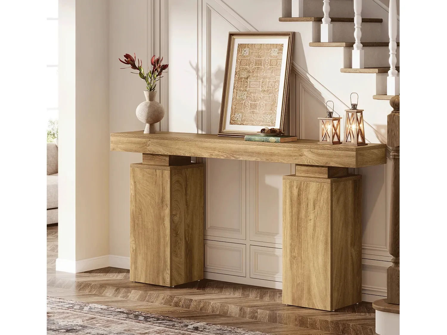 Consola|Tribesigns Console table com 160 cm de comprimento, mesa de entrada de fazenda atrás do sofá Castanho
