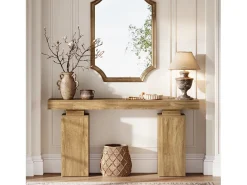 Consola|Tribesigns Console table com 160 cm de comprimento, mesa de entrada de fazenda atrás do sofá Castanho