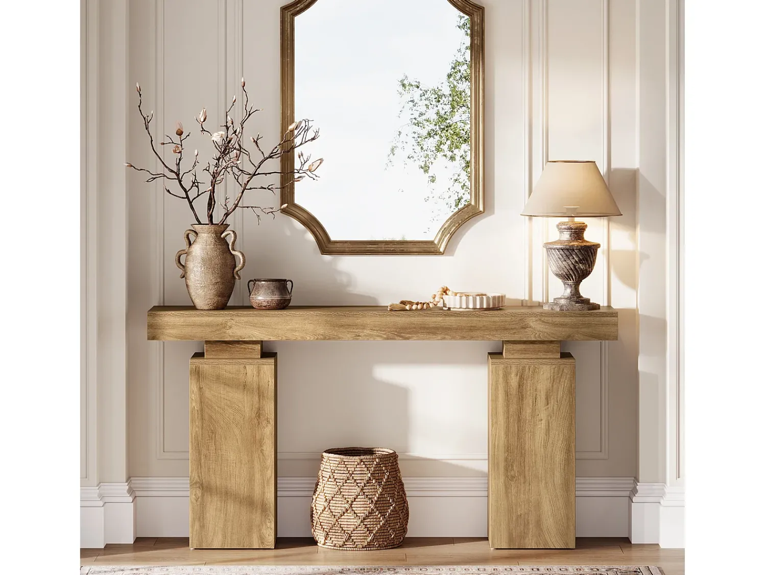 Consola|Tribesigns Console table com 160 cm de comprimento, mesa de entrada de fazenda atrás do sofá Castanho