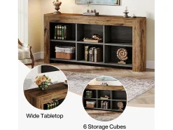 Tribesigns Console table com 160 cm de comprimento, mesa de entrada em madeira rústica com 6 cubos de armazenamento^ Consola