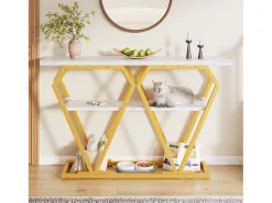 Consola|ModernLuxe Console 120x29,5x80 cm - con tampo efeito mármore - Metal - + dourado Branco