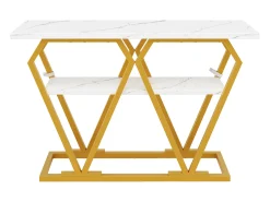Consola|ModernLuxe Console 120x29,5x80 cm - con tampo efeito mármore - Metal - + dourado Branco