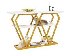 Consola|ModernLuxe Console 120x29,5x80 cm - con tampo efeito mármore - Metal - + dourado Branco