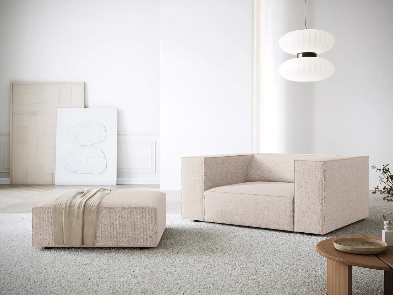 Poltrona|Cosmopolitan Design - Poltrona "Arendal" em tecido chenille - 124x102x70cm Bege