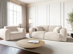 Discount Cosmopolitan Design - Poltrona "Nolio" 2 lugares em tecido chenille claro - 105x95x72cm Bege
