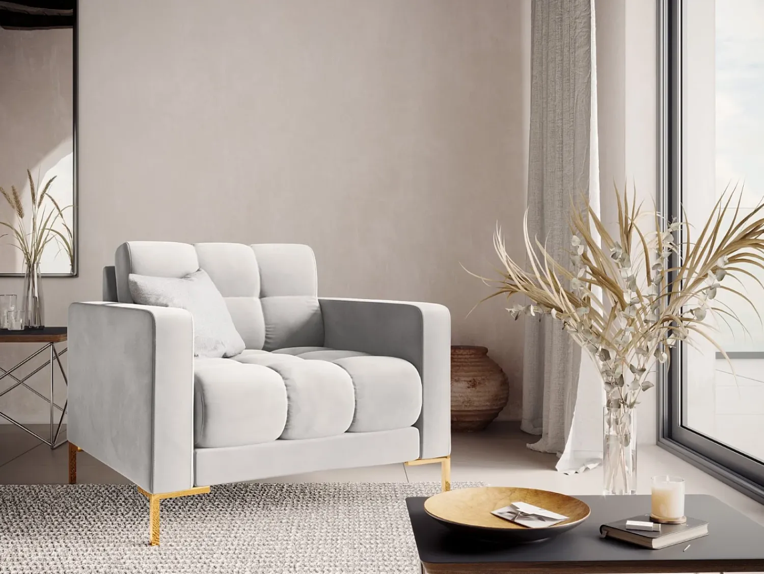 Poltrona|Cosmopolitan Design - Poltrona "Bali" em veludo prata - 87x92x75cm Prateado