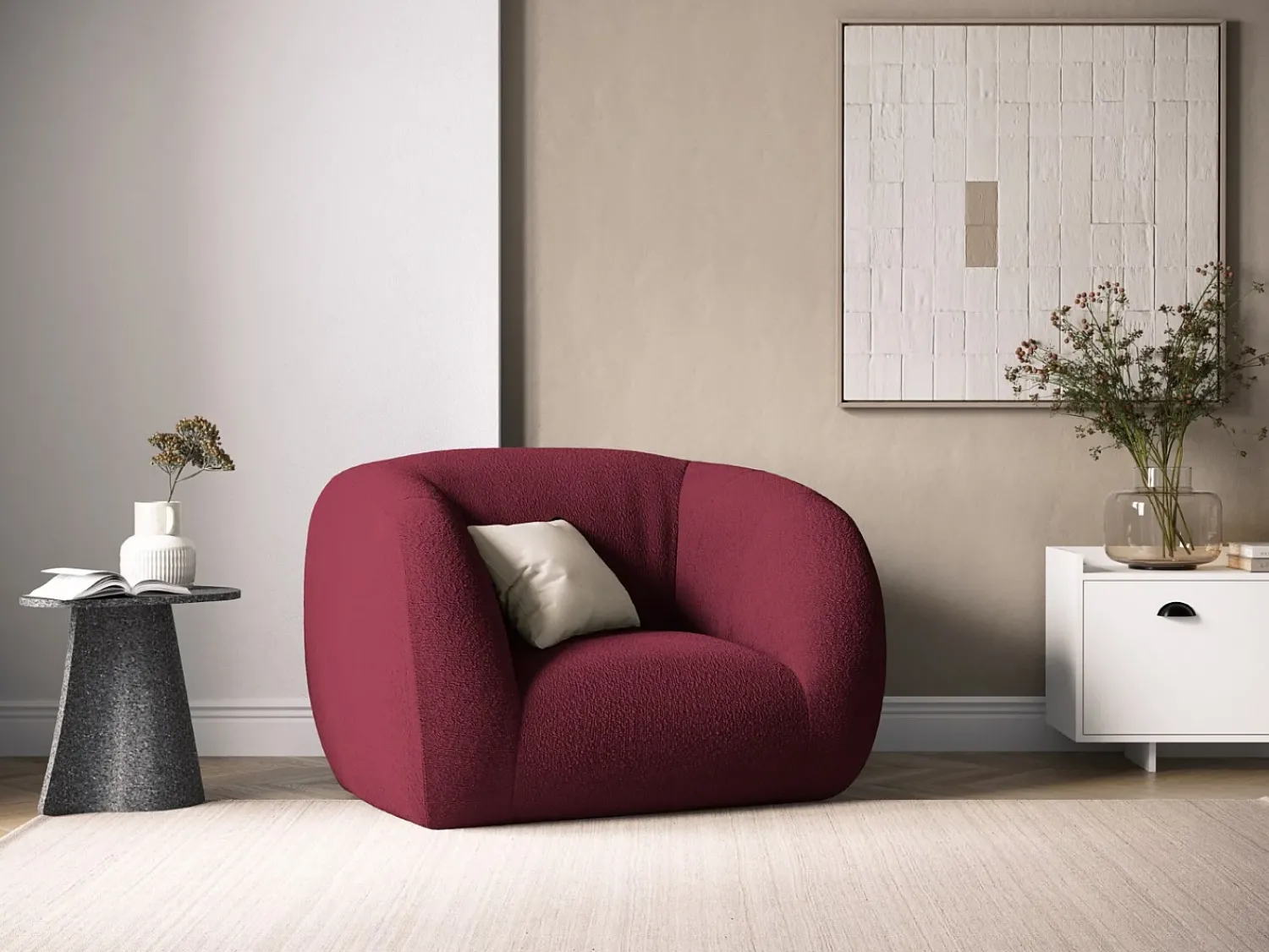 Poltrona*Cosmopolitan Design - Poltrona "Essen" em tecido bouclé - 130x95x86cm Bordeaux