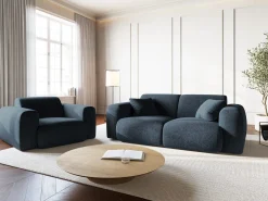 Cosmopolitan Design - Poltrona "Nolio" 2 lugares em tecido chenille azul real - 105x95x72cm^ Poltrona