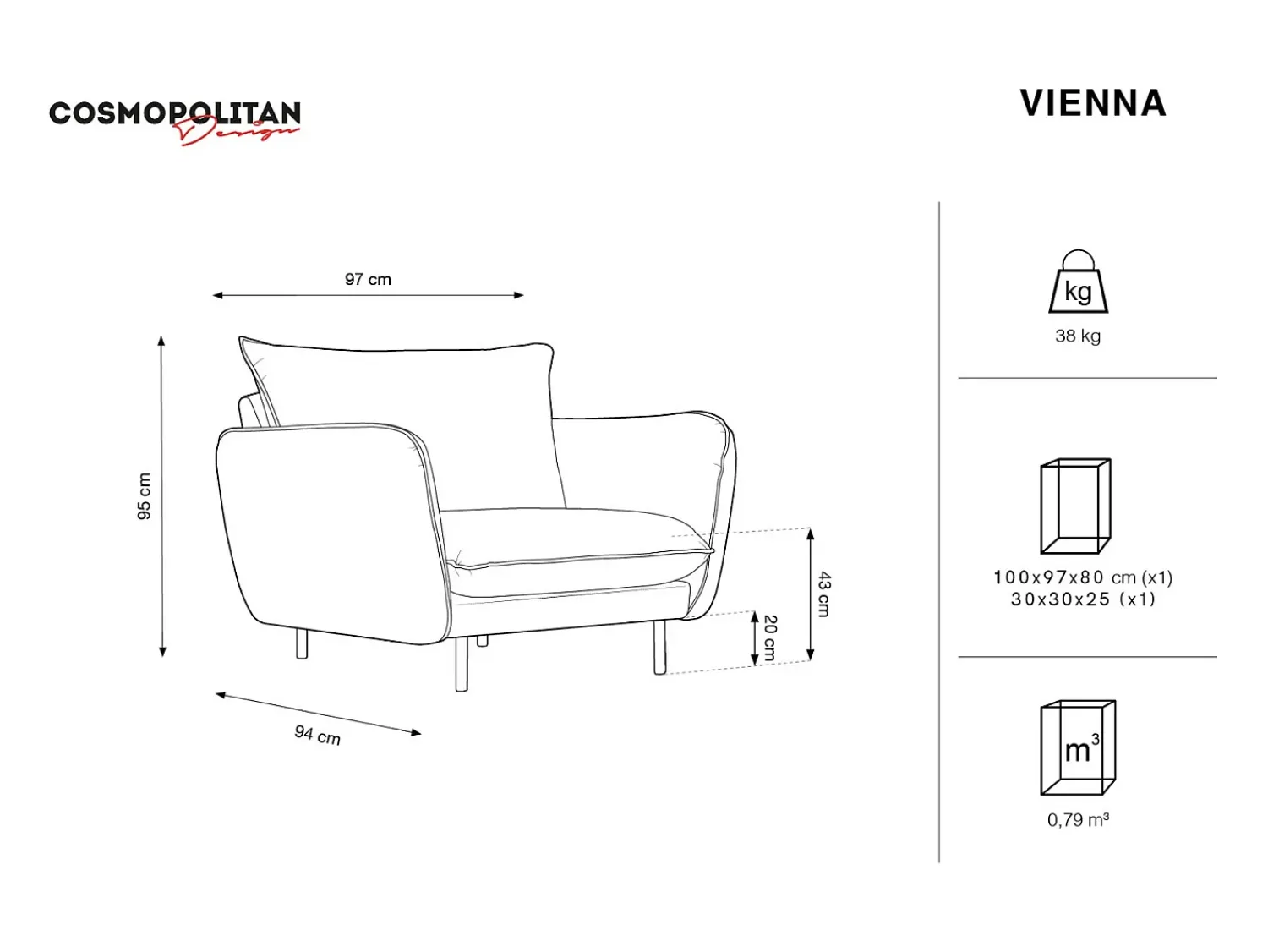 Cosmopolitan Design - Poltrona "Vienna" em veludo - 97x94x95cm^ Poltrona