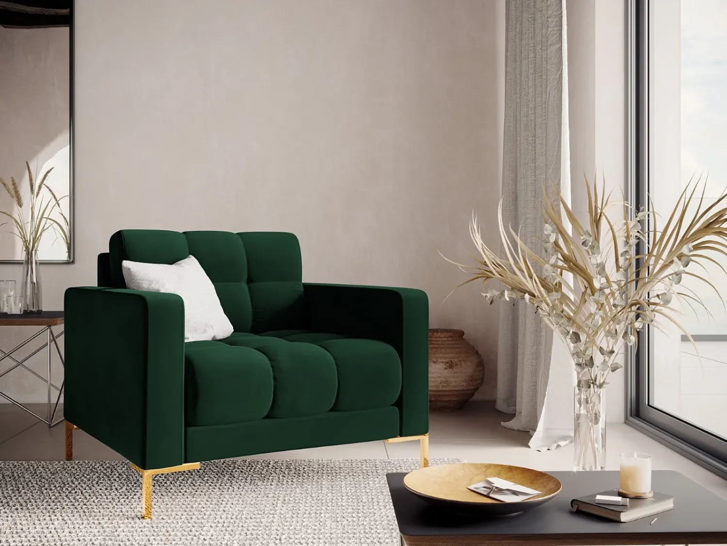 Sale Cosmopolitan Design - Poltrona "Bali" em veludo verde garrafa - 87x92x75cm Verde pinho
