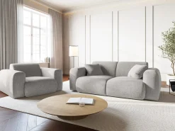 Cosmopolitan Design - Poltrona "Nolio" 2 lugares em tecido chenille cinza claro - 105x95x72cm^ Poltrona