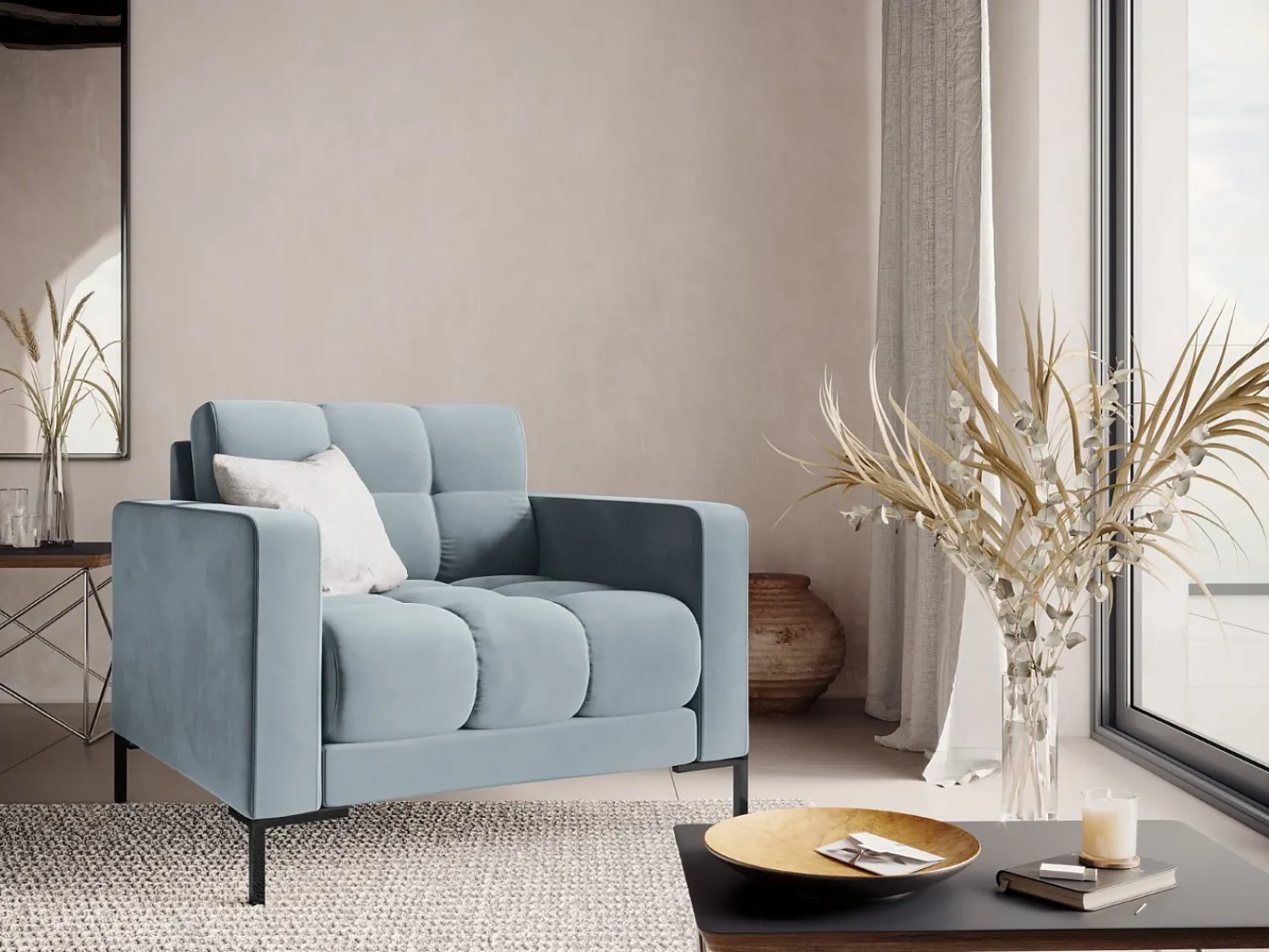Poltrona|Cosmopolitan Design - Poltrona "Bali" em veludo - 87x92x75cm Azul claro