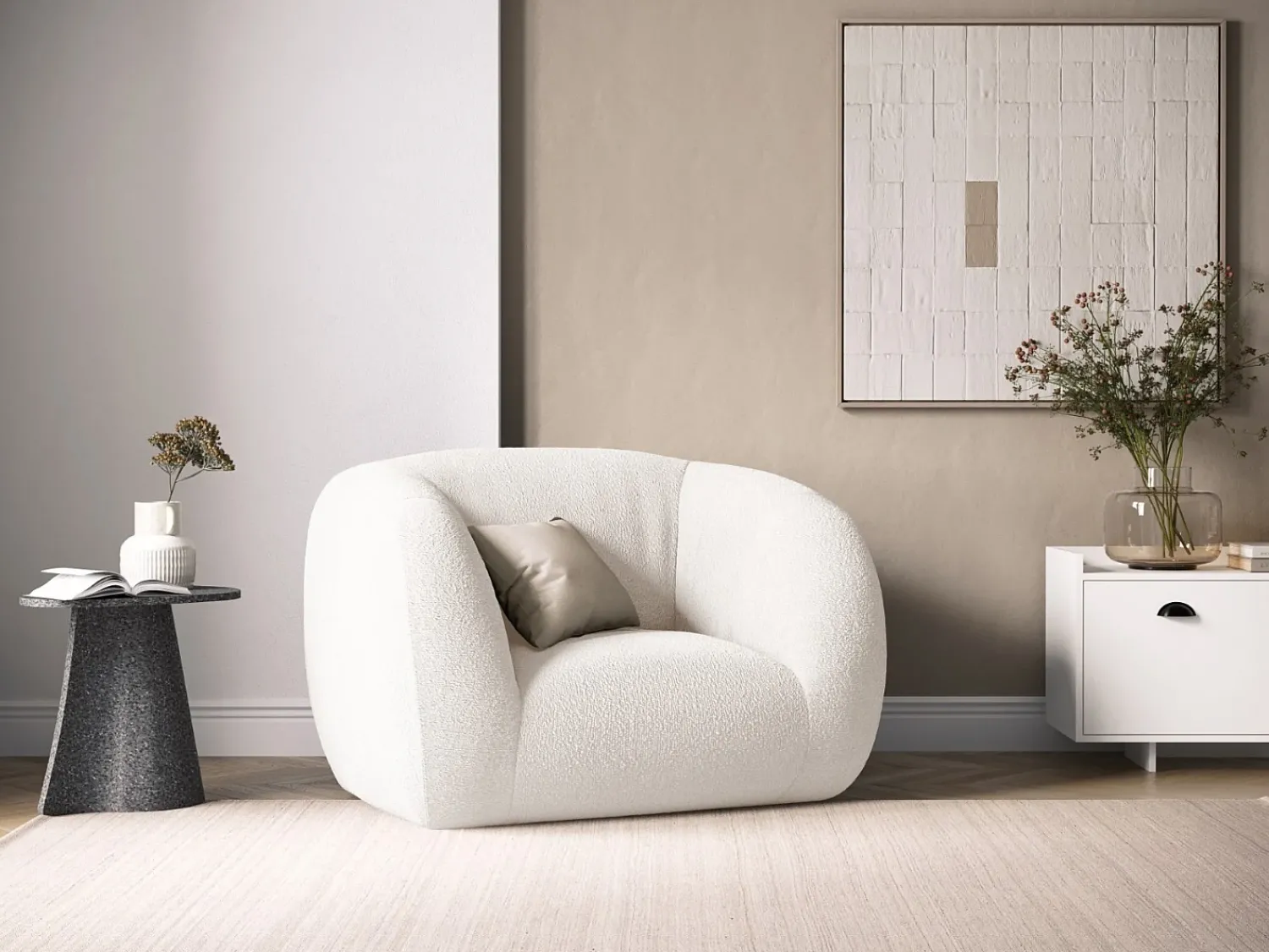 Poltrona|Cosmopolitan Design - Poltrona "Essen" em tecido bouclé - 130x95x86cm Branco