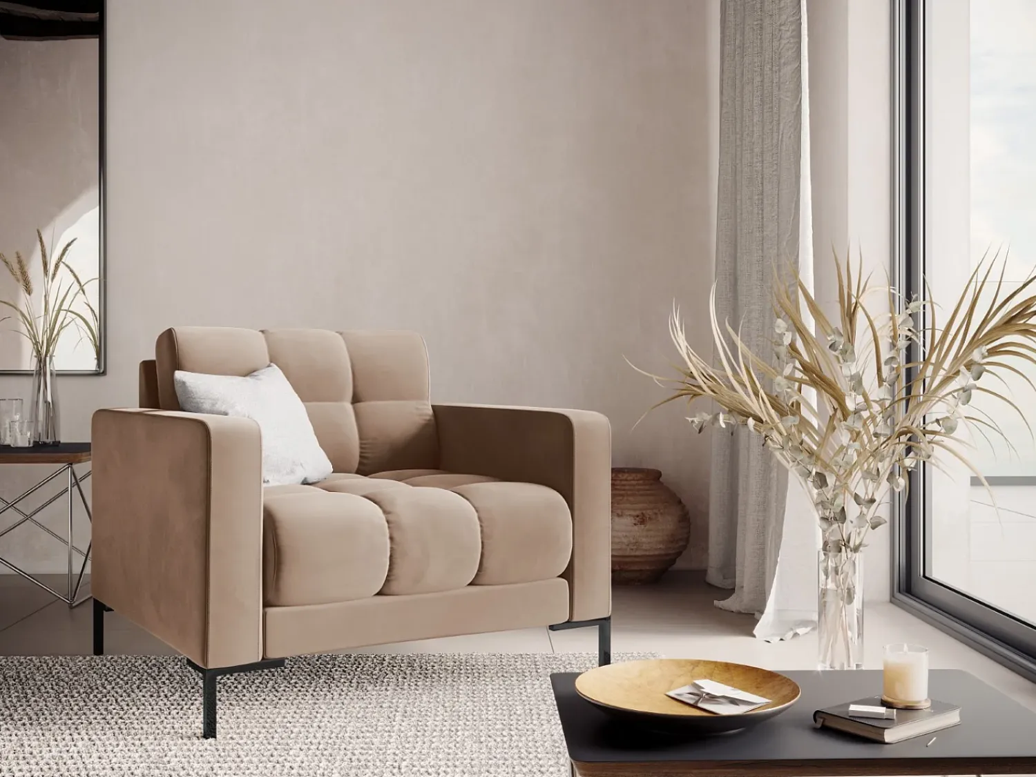 Poltrona*Cosmopolitan Design - Poltrona "Bali" em veludo - 87x92x75cm Bege