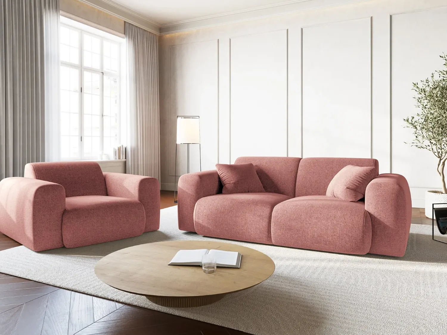 Cosmopolitan Design - Poltrona "Nolio" 2 lugares em tecido chenille - 105x95x72cm^ Poltrona