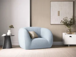 Cosmopolitan Design - Poltrona "Essen" em tecido bouclé - 130x95x86cm Azul claro