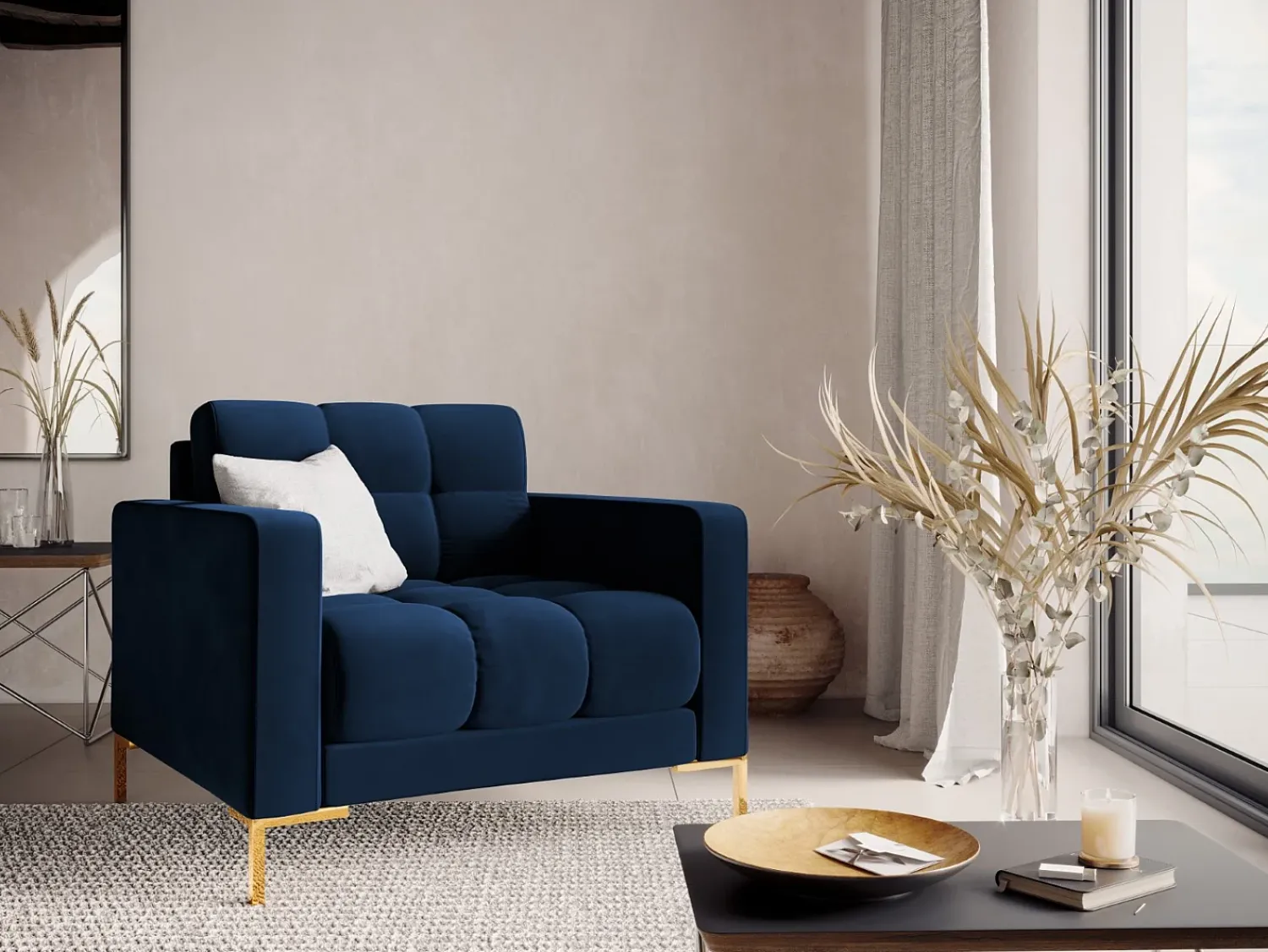 Poltrona|Cosmopolitan Design - Poltrona "Bali" em veludo azul real - 87x92x75cm Azul escuro