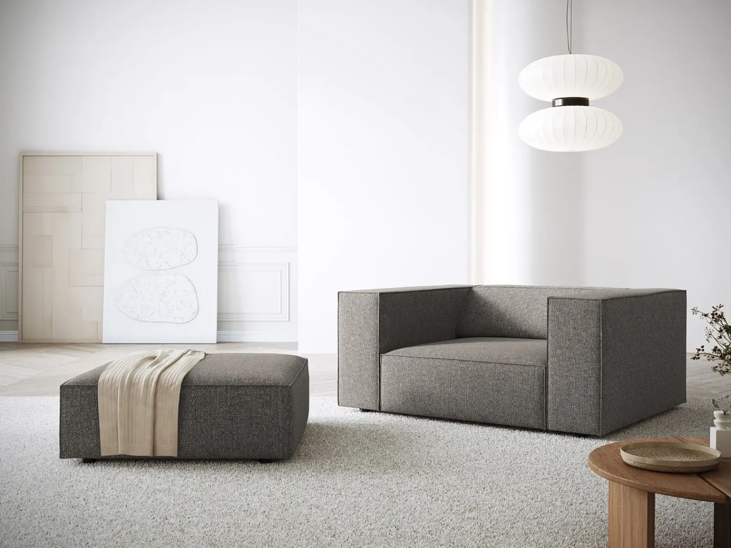 Poltrona|Cosmopolitan Design - Poltrona "Arendal" em tecido chenille cinza - 124x102x70cm Cinzento