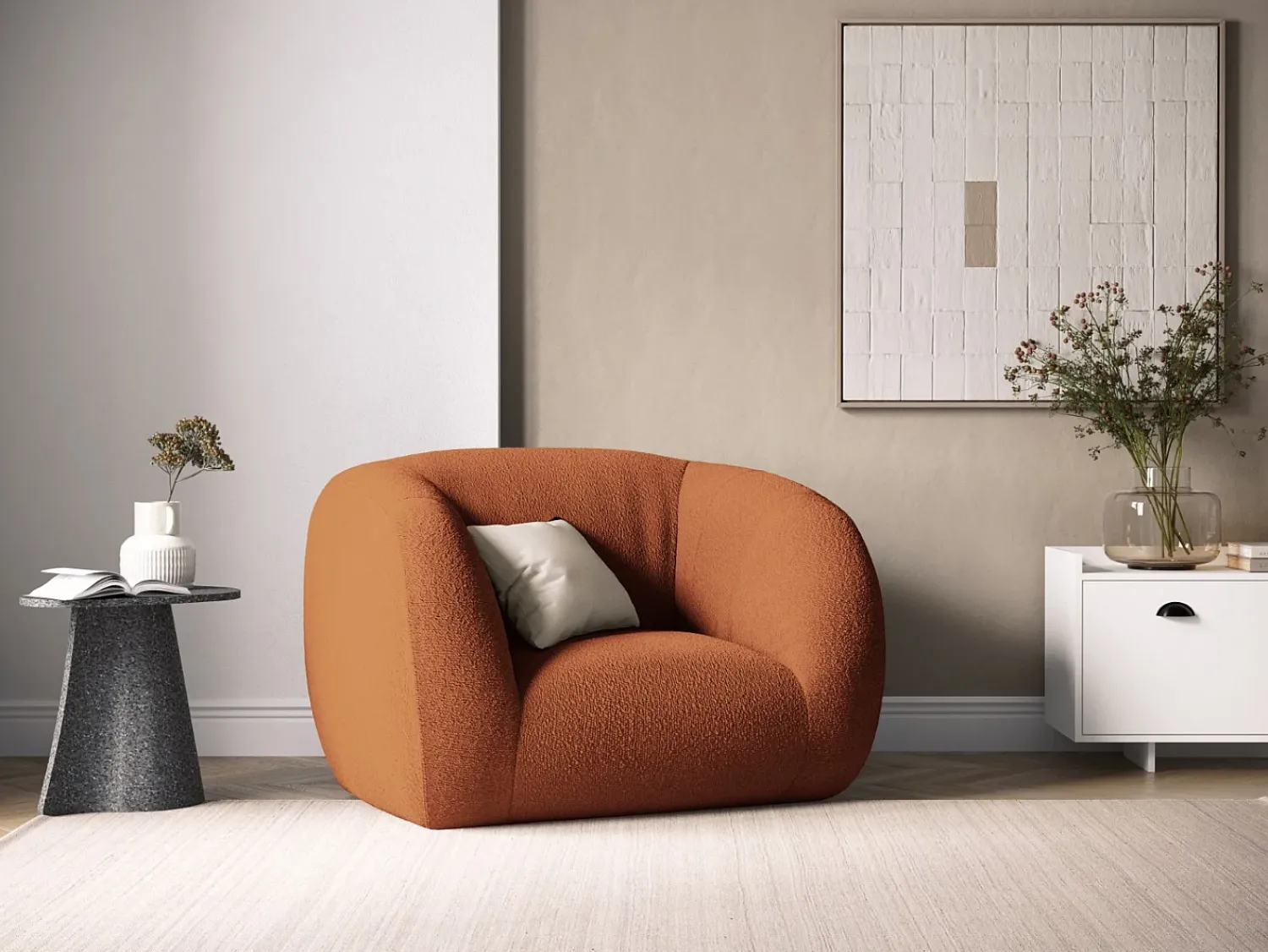 Poltrona|Cosmopolitan Design - Poltrona "Essen" em tecido bouclé marrom - 130x95x86cm Castanho