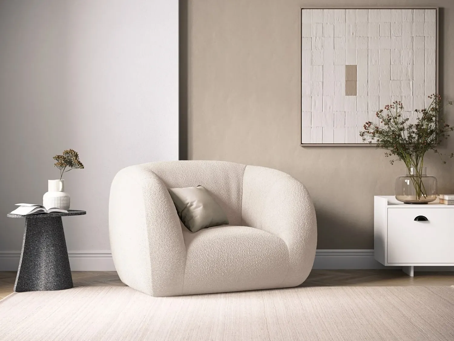 Poltrona*Cosmopolitan Design - Poltrona "Essen" em tecido bouclé - 130x95x86cm Bege